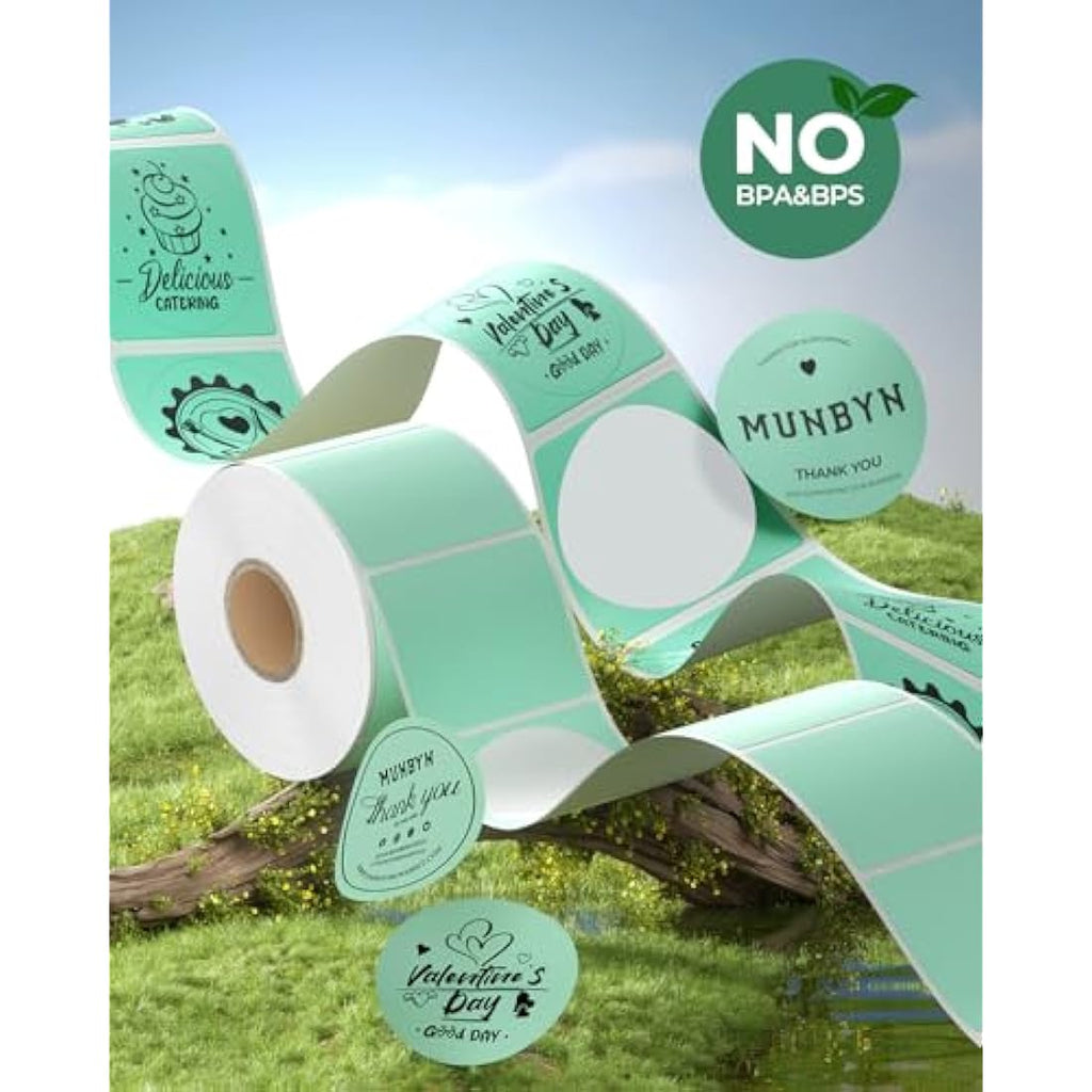 MUNBYN 2" Green Round Thermal Sticker Labels | 50x50mm Circle Roll