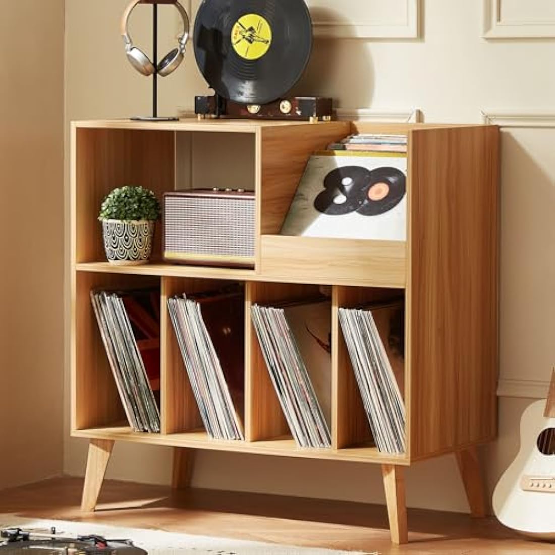 Large Wooden Record Player Stand – Vinyl Storage for 300 Albums