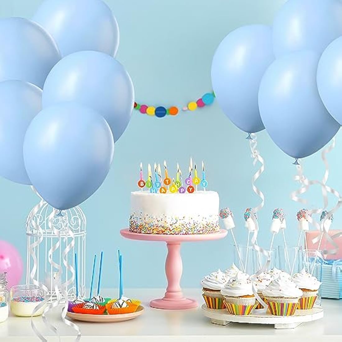 Ainiv 60 PCS Pastel Macaron Blue Latex Balloons | 12 Inch Party Decorations