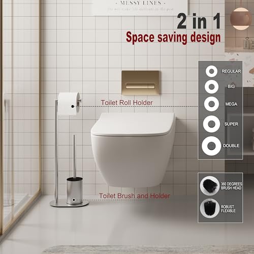 BVL Stainless Steel Free Standing Toilet Roll Holder with Brush