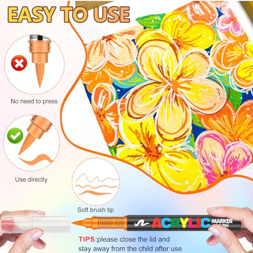 Gunsamg 120 Colors Acrylic Paint Marker Set | 1-5mm Flexible Brush Tip