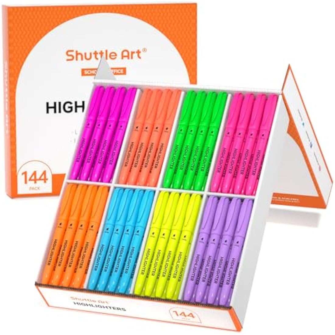Shuttle Art 144 Pack Highlighters | 8 Assorted Colors Chisel Tip