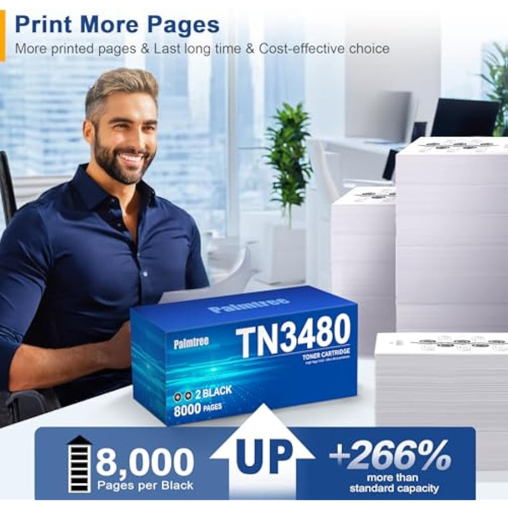 Palmtree TN3480 Compatible Toner for Brother HL-L5000D MFC-L5750DW | 2 Black