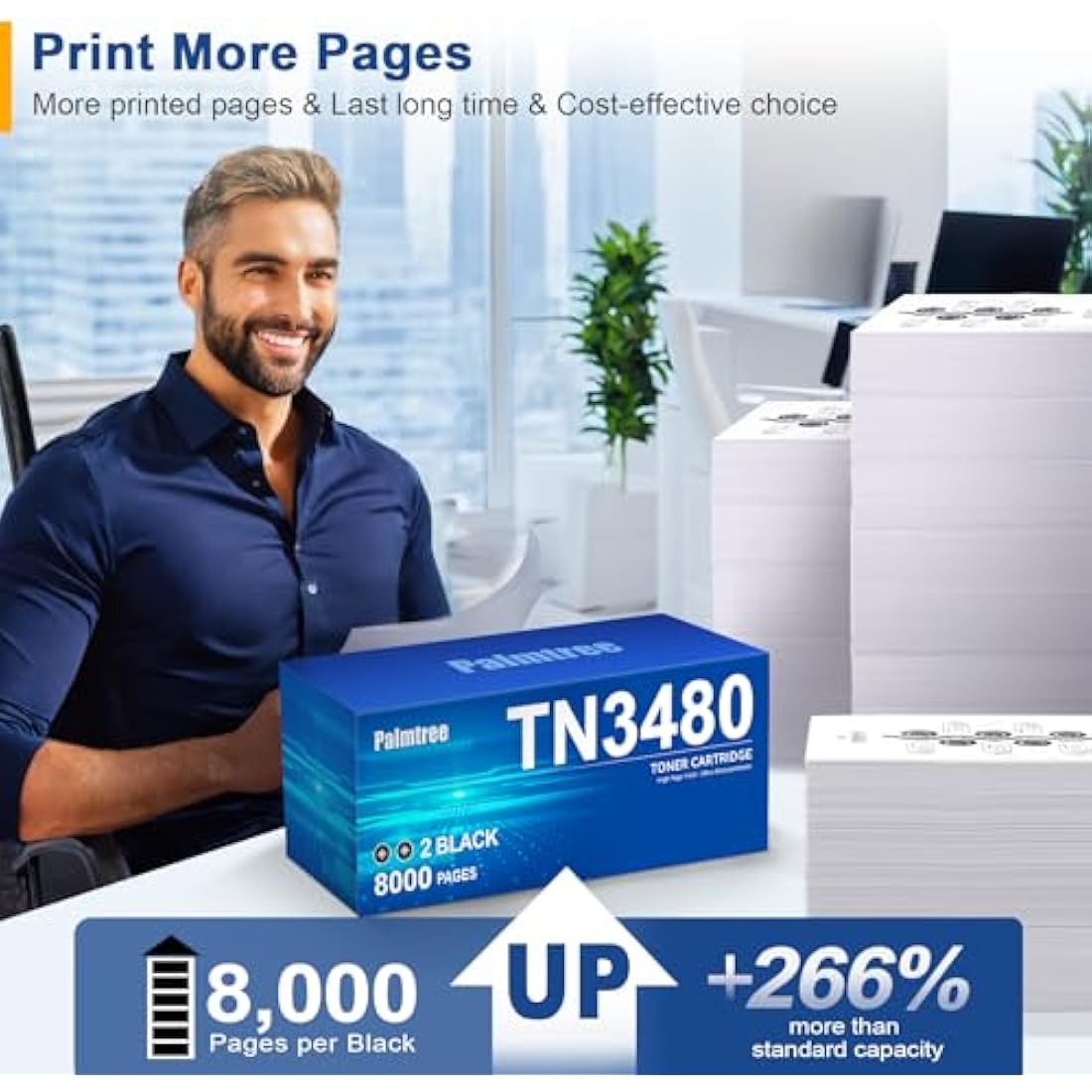 Palmtree TN3480 Compatible Toner for Brother HL-L5000D MFC-L5750DW | 2 Black