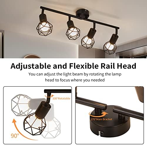 Jolof Store Industrial Black Metal 4-Light Rotatable Ceiling Spotlight
