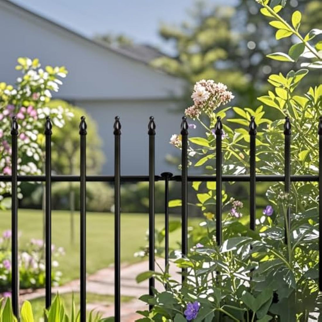 Thealyn Metal Garden Fence – 3.5m No-Dig Wrought Iron Dog Barrier, Black