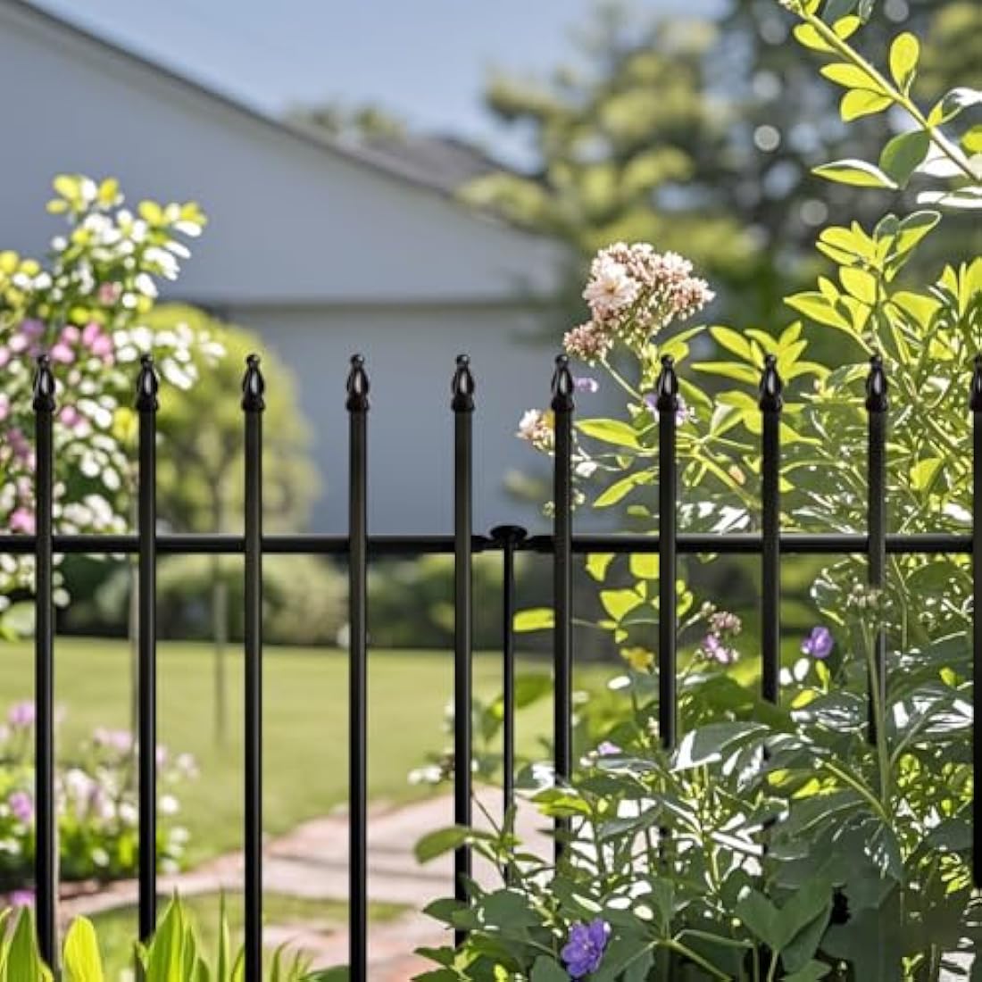 Thealyn Metal Garden Fence – 3.5m No-Dig Wrought Iron Dog Barrier, Black