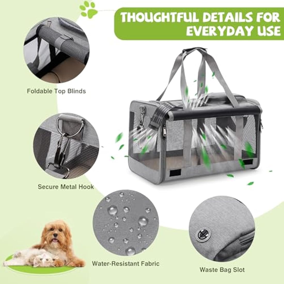 ALLSOPETS Foldable Cat Carrier Bag | Soft-Sided Pet Travel Bag - Frost Grey