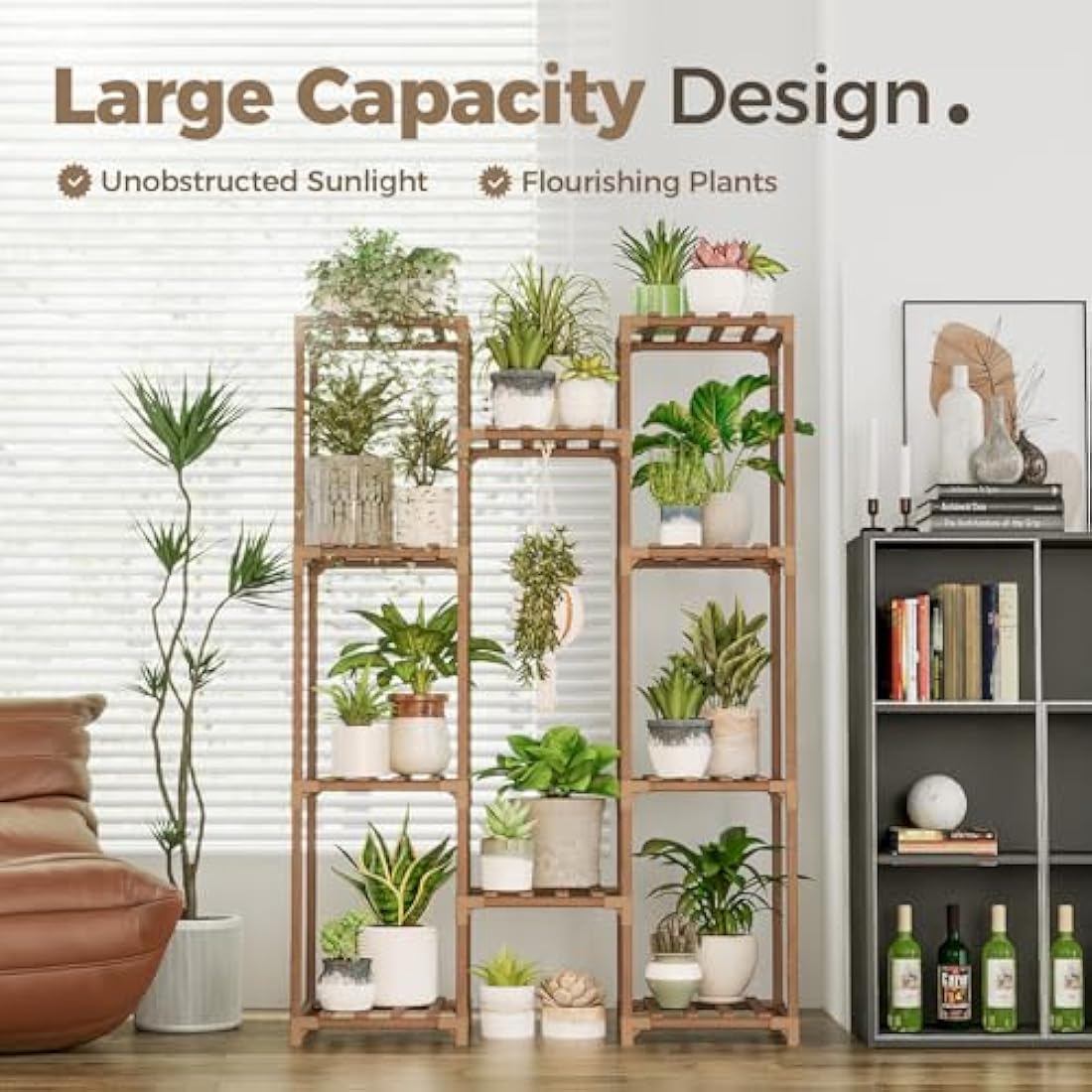 Bamworld 10-Tier Wooden Plant Stand | Large Hanging Flower Shelf - Brown