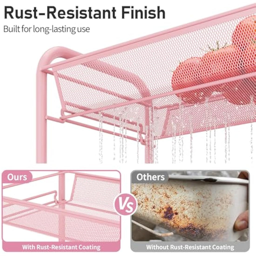 APEXCHASER 4-Tier Rolling Utility Cart | Metal Storage Trolley - Pink
