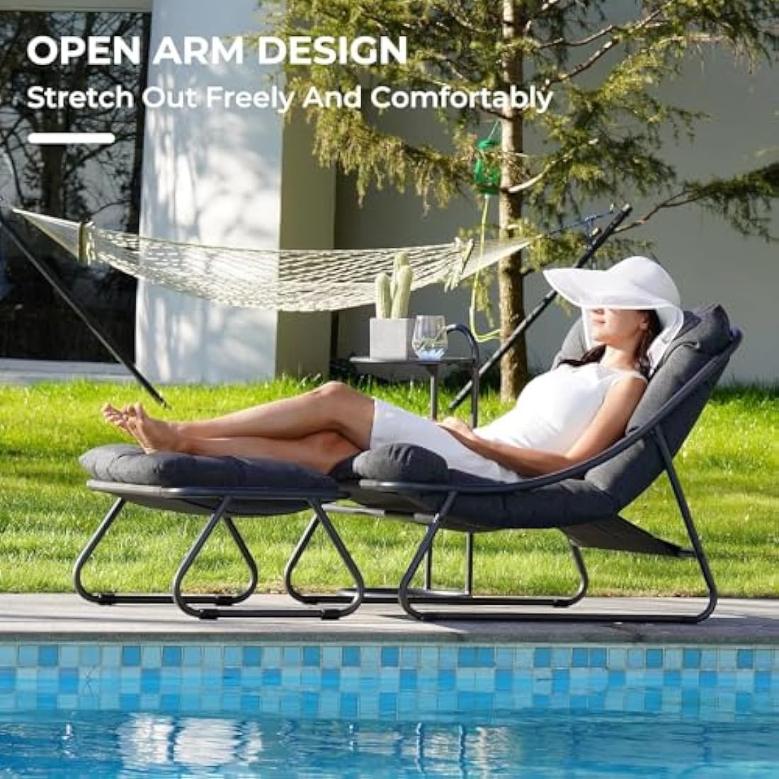 Grand Patio Sun Lounger with Side Table & Footstool - Dark Gray