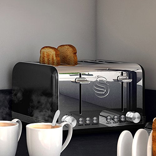 Swan Retro 4-Slice Toaster | 1600W with 6 Browning Levels – Black