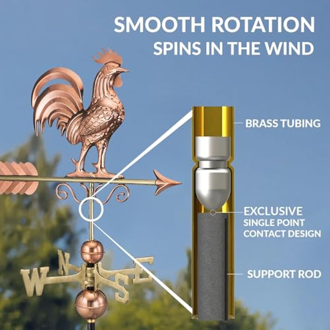 Good Directions Bantam Rooster Weathervane – Pure Copper Garden Decor