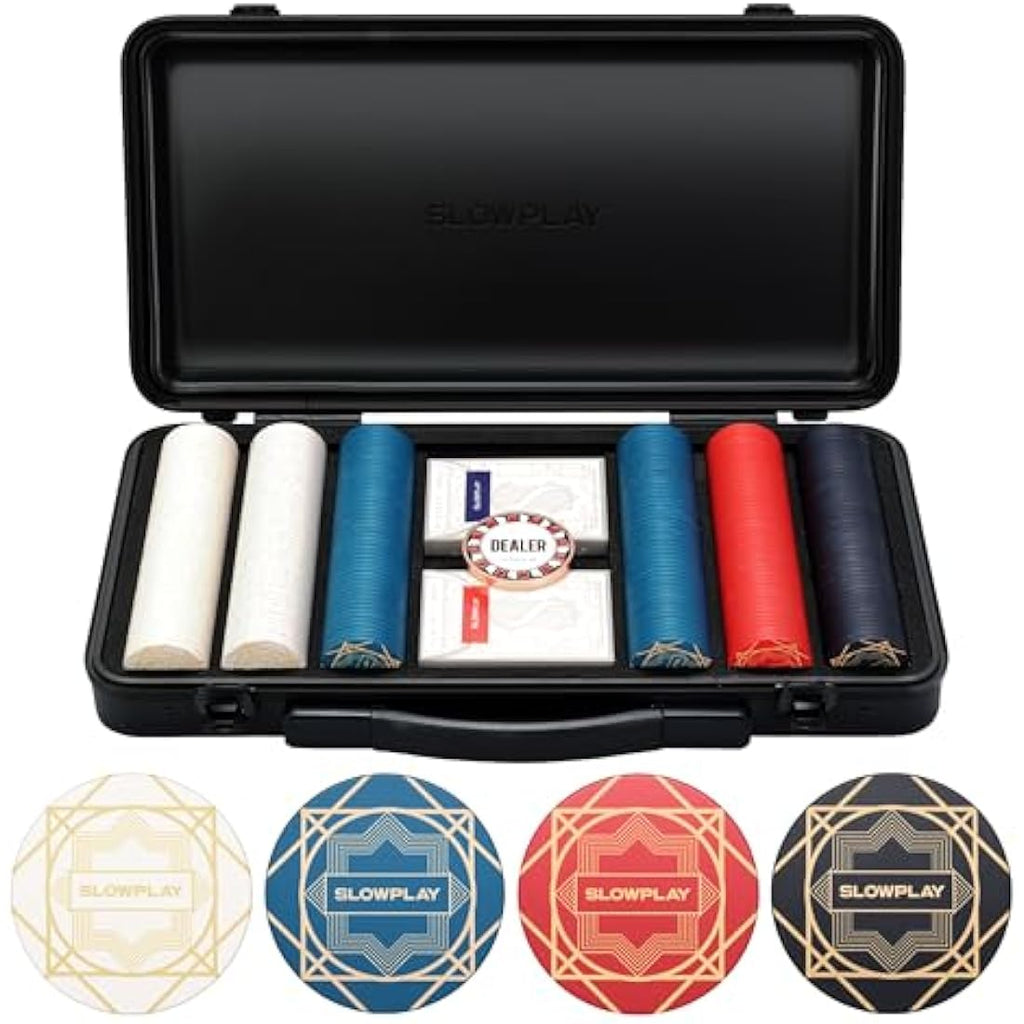 SLOWPLAY Nash Ceramic Poker Chips Set | 300 Blank Chips with Case
