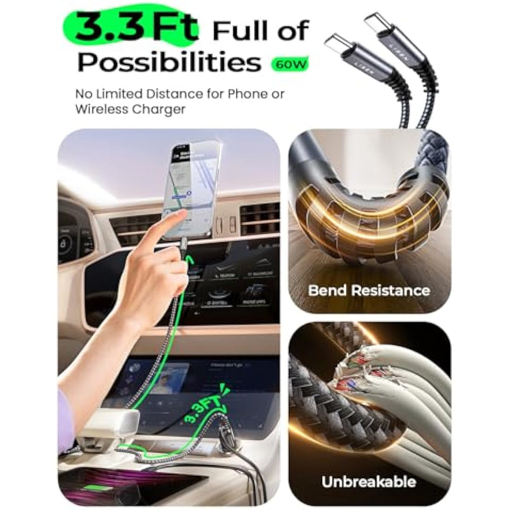 LISEN 54W USB C Car Charger Adapter | 60W Cable | PD 3.0 & QC 18W Dual Port