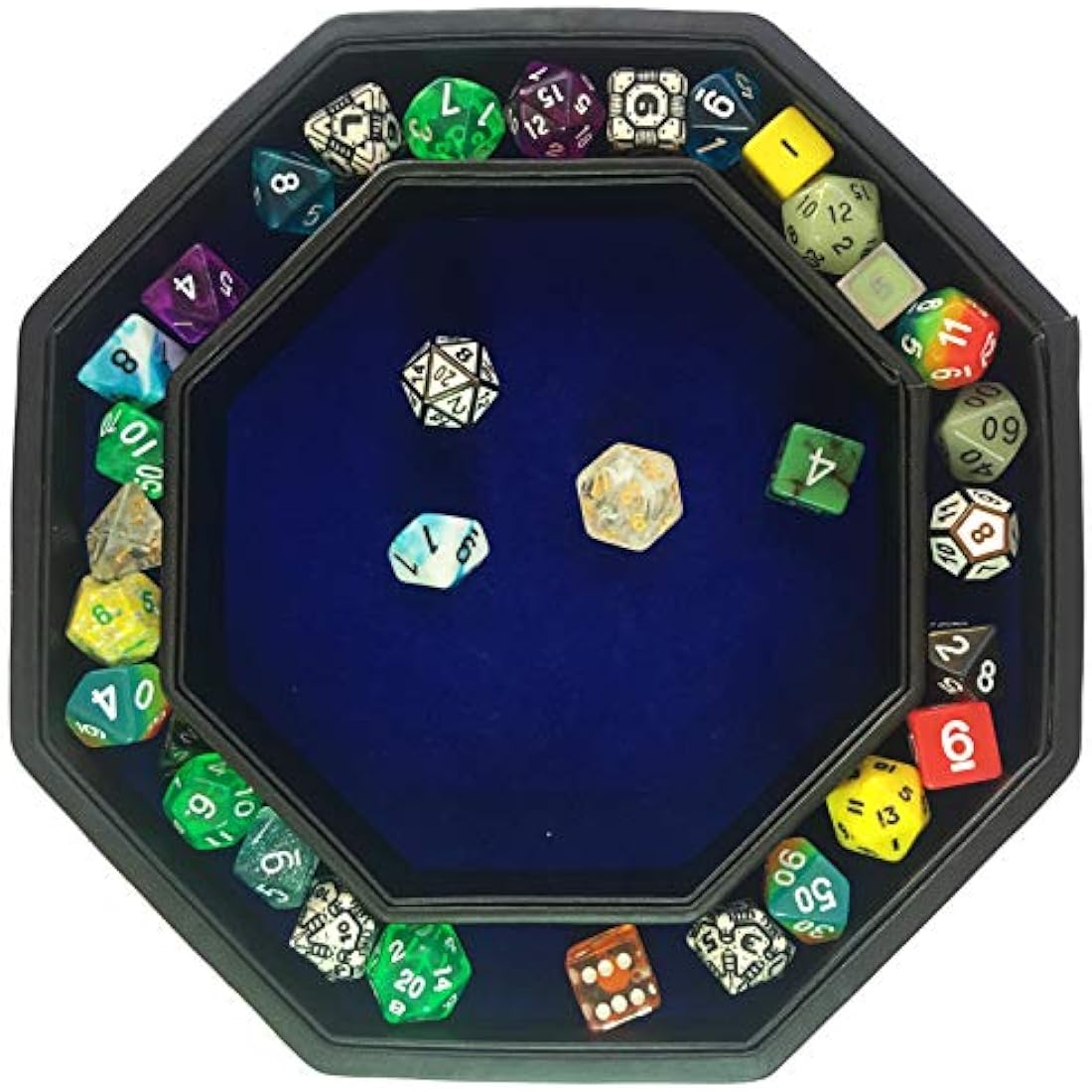 Jolof Store Fire Dragon Octagon Dice Tray with Lid – Blue Vegan Leather