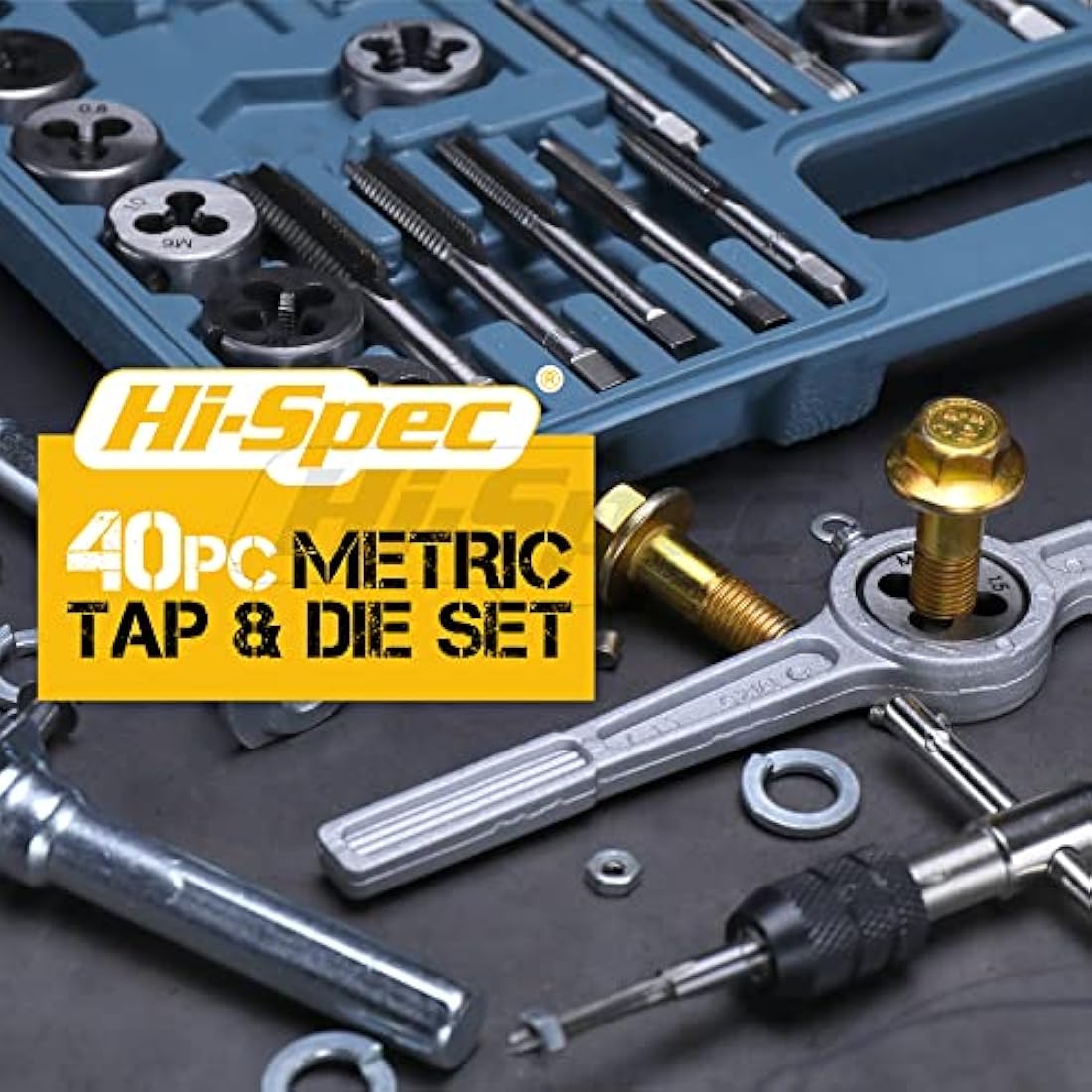 Hi-Spec 40pc Metric Tap and Die Set | M3-M12 Alloy Steel Threading Tools