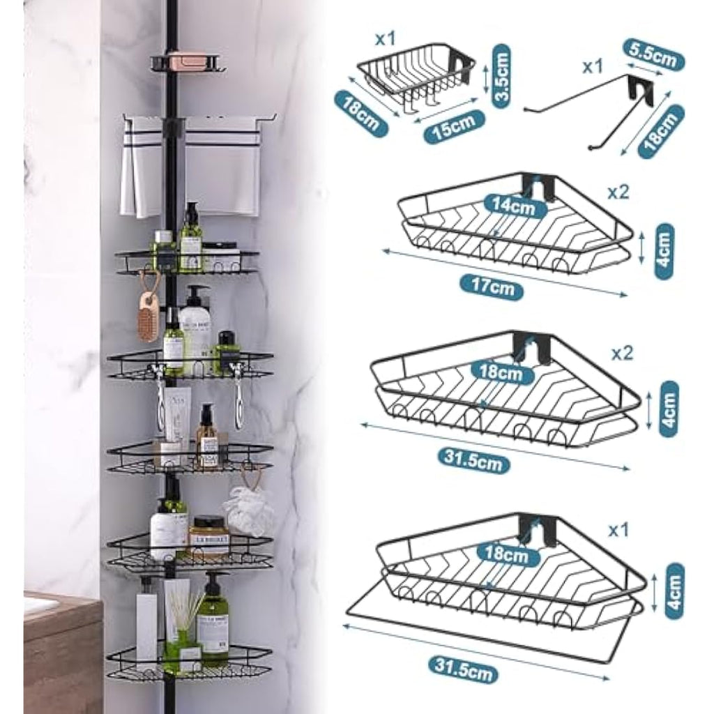 Mutool 7-Tier Telescopic Corner Shower Caddy – Adjustable Metal Shelf, Black