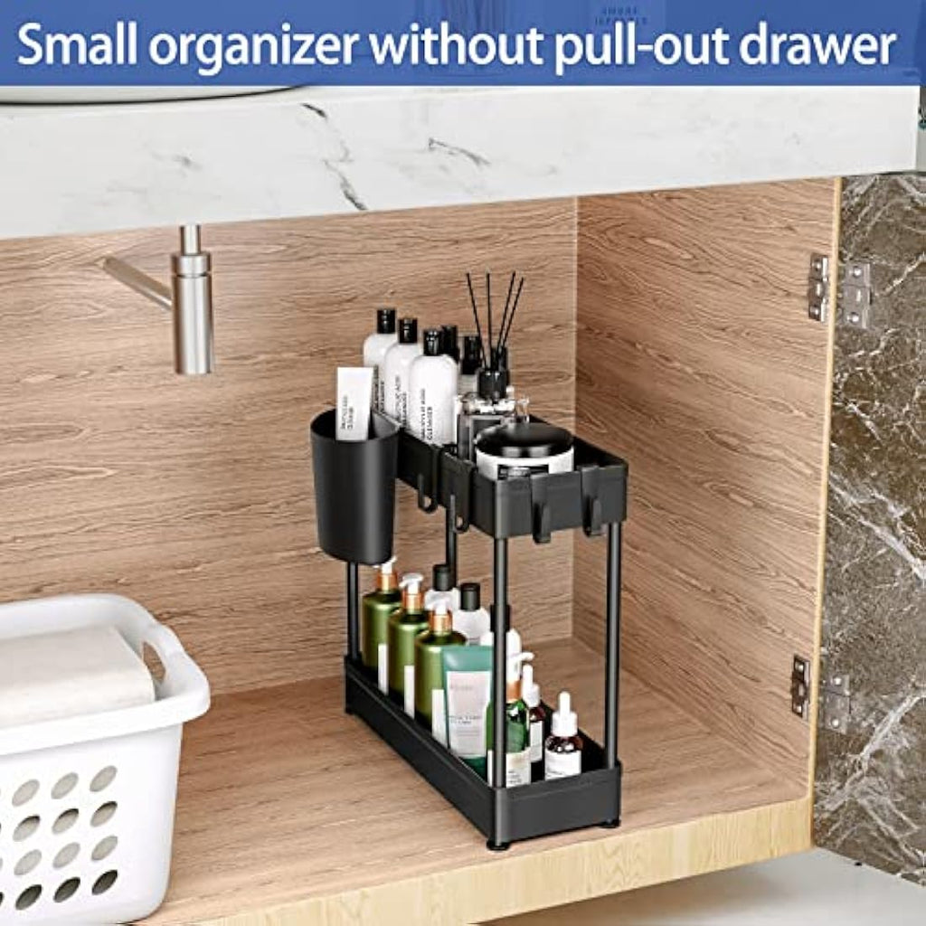 Puricon 3-Pack Under Sink Organiser | 2-Tier Sliding Kitchen Storage - Black
