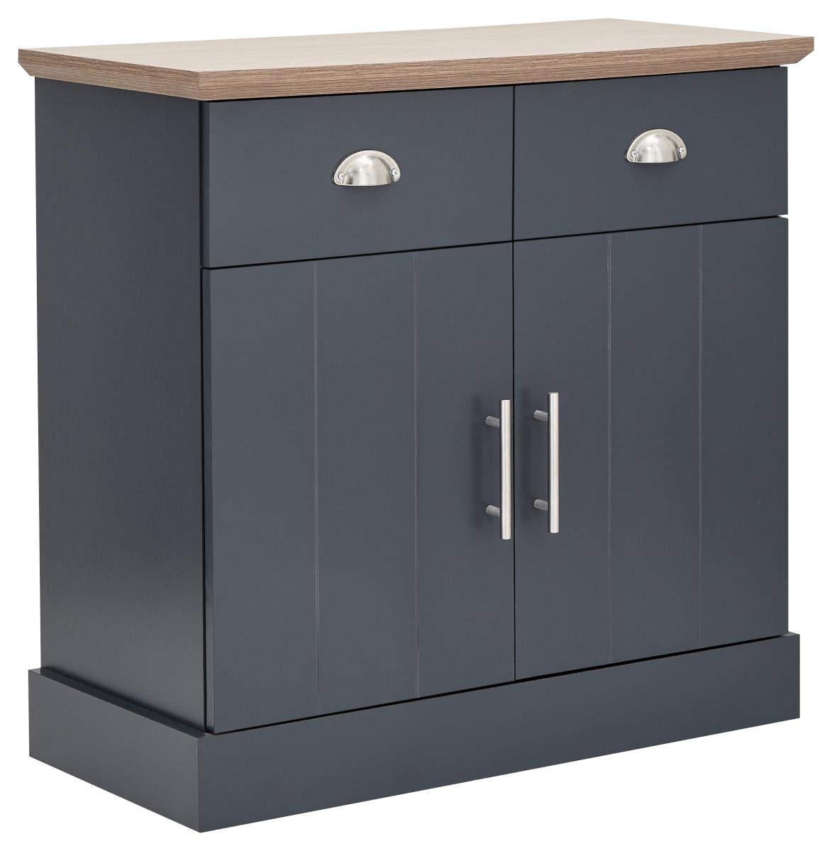 GFW Kendal Compact Sideboard - Grey Wooden Cabinet with 3 Drawers