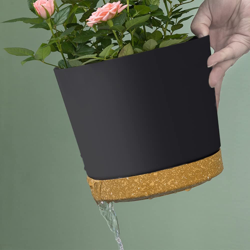ZMTECH 30.5cm Modern Plastic Plant Pots with Drainage - Set of 2, Green