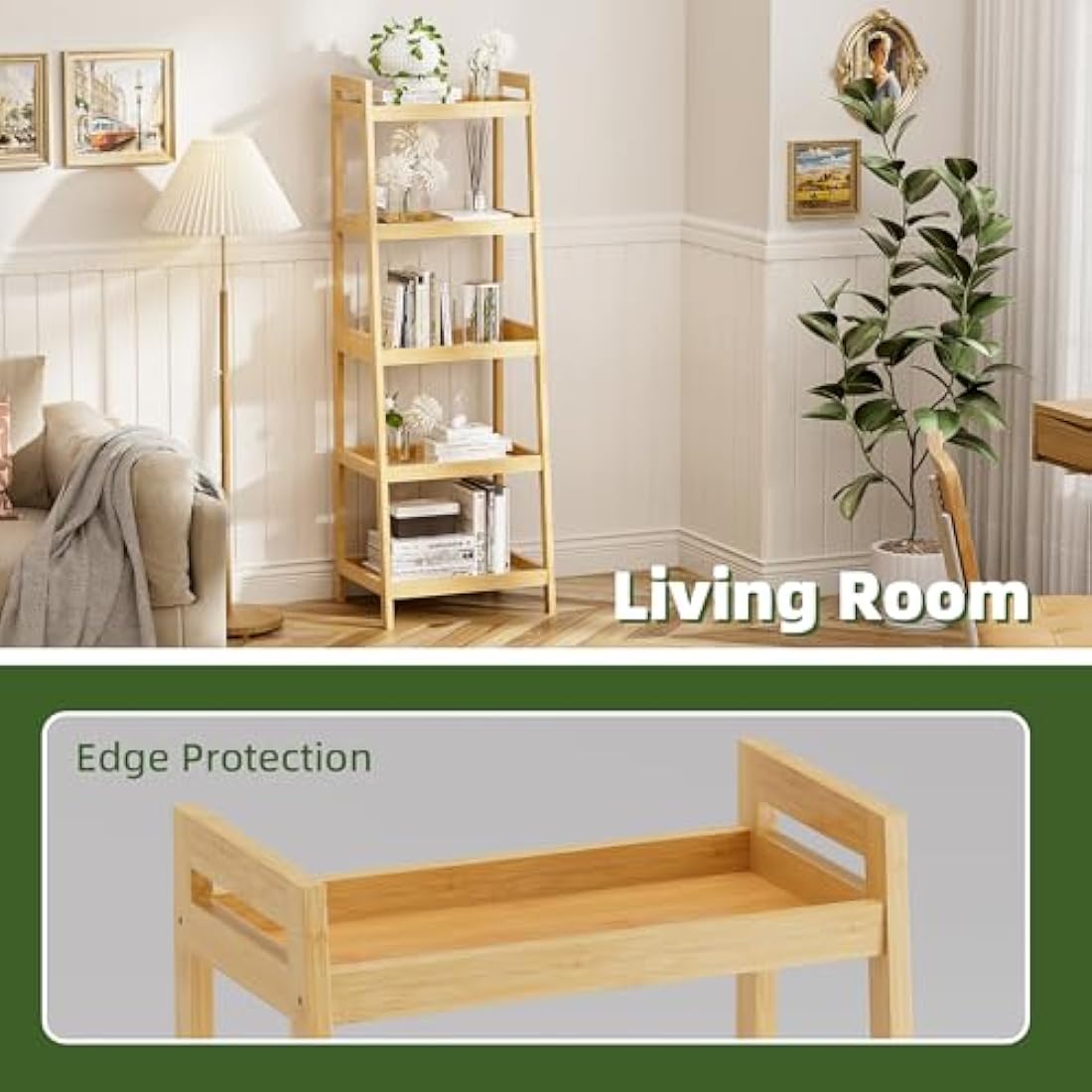 5-Tier Bamboo Ladder Bookshelf – Tall Narrow Display Rack