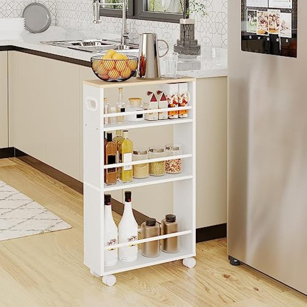 HOOBRO 4-Tier Slim Storage Trolley – Narrow Rolling Kitchen Utility Cart