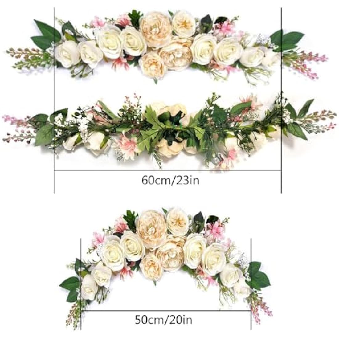 Champagne Peony & Rose Wedding Arch Flower Swag - 60cm