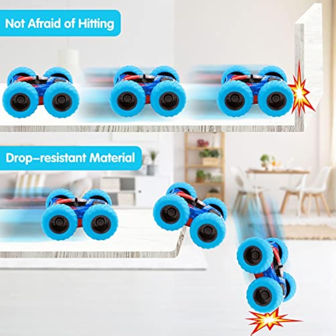 m zimoon Double-Sided Monster Truck Pull Back Cars - Friction Powered 4 Pack