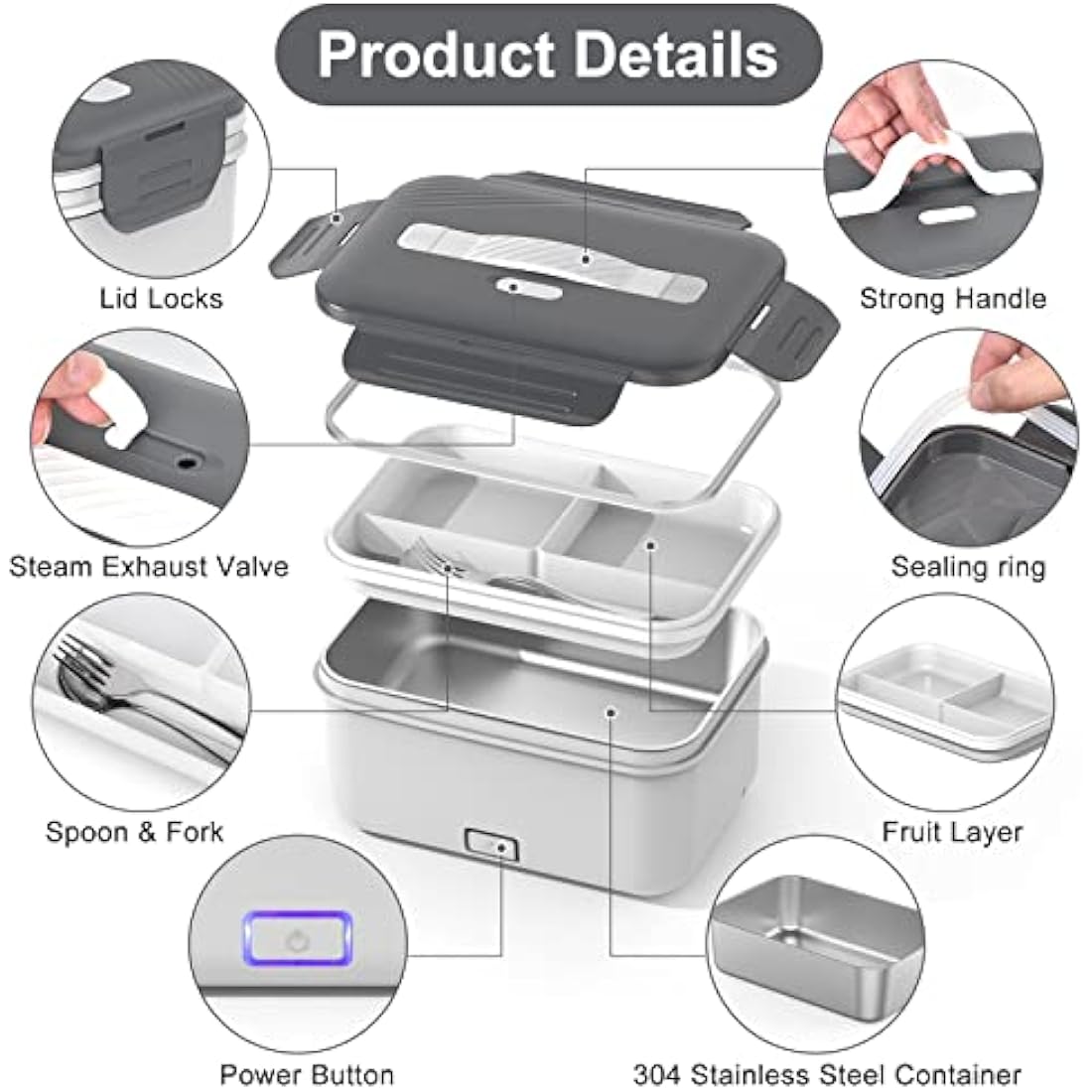 Herrfilk 100W Electric Lunch Box | 1.8L Heated Food Warmer for Car & Home