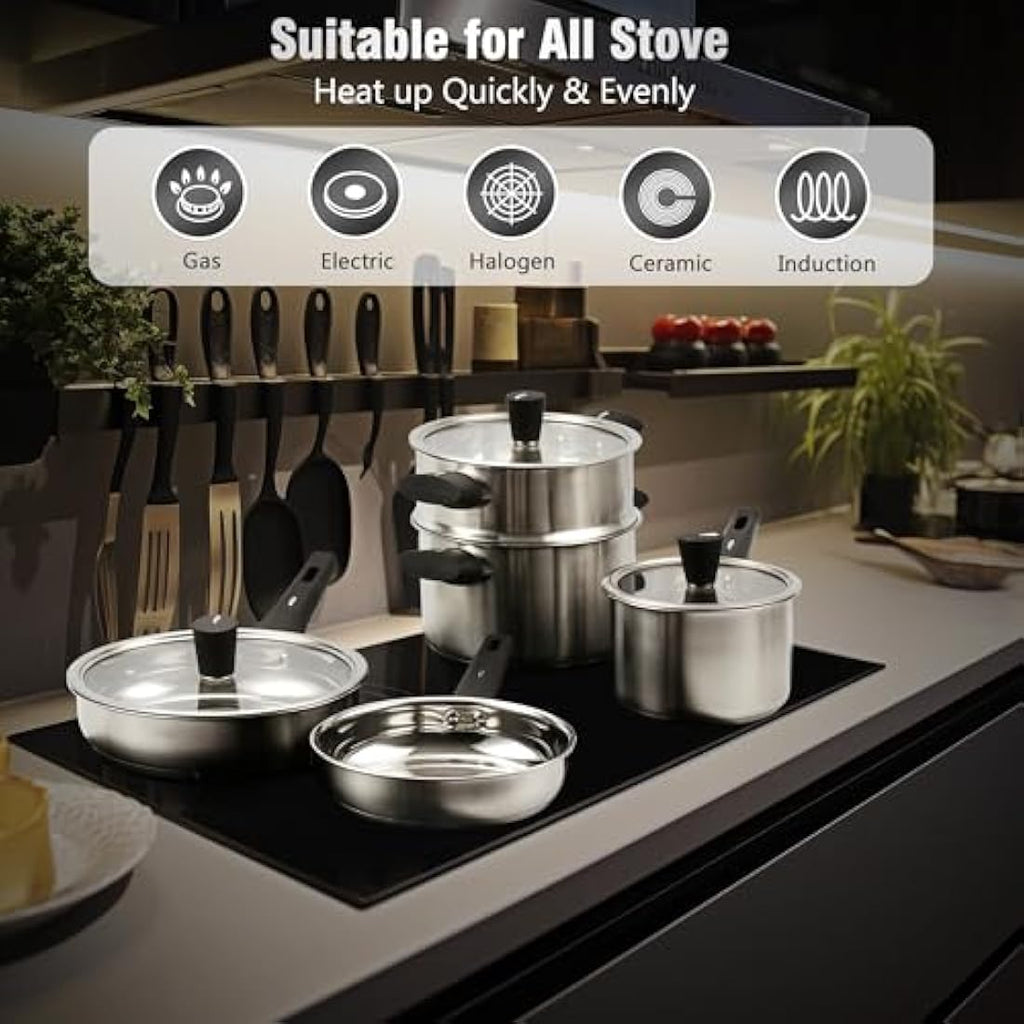 14-Piece Stainless Steel Cookware Set | Non-Toxic Induction Pots