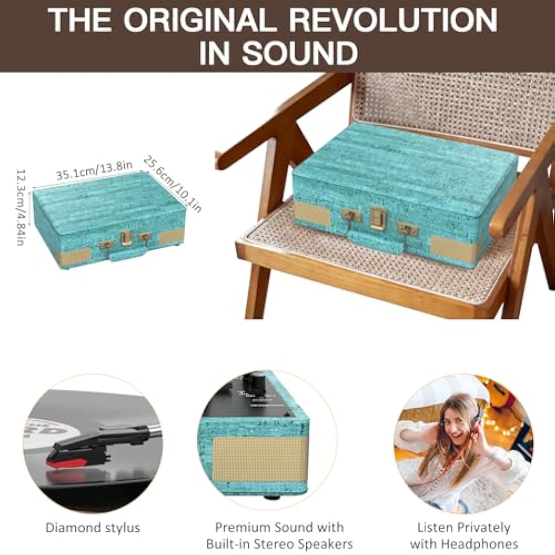 Trynnay Portable Suitcase Record Player | 3-Speed Bluetooth Turntable