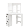 Corner Dressing Table | White Vanity Desk with 3-Angle Mirror