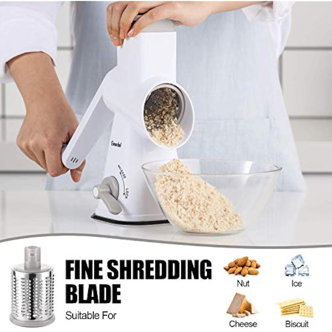 Rotary Cheese Grater | 3-Blade Mandoline Vegetable Slicer