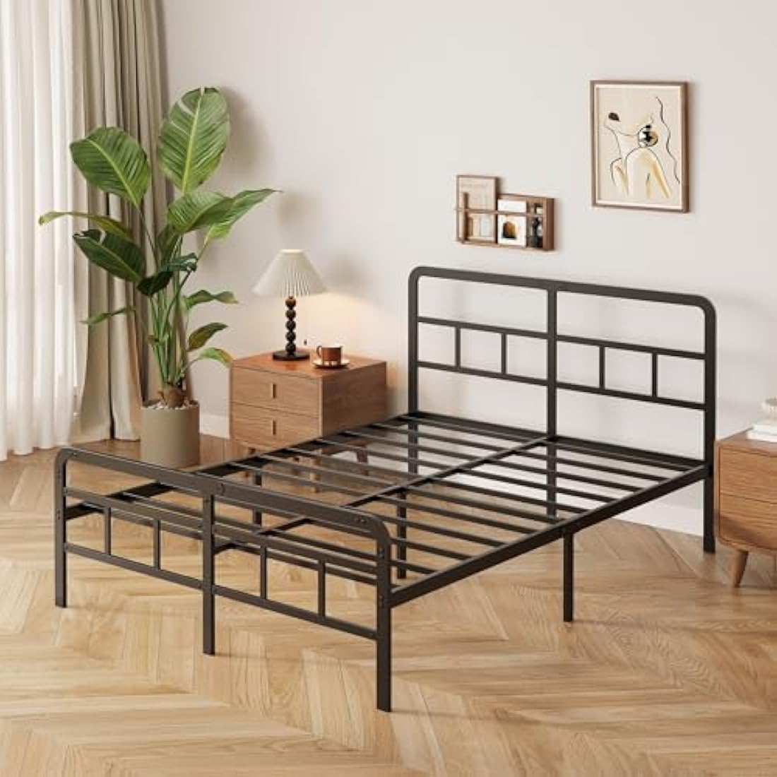 Yicensen Super King Metal Bed Frame | Black Platform Bed with Storage