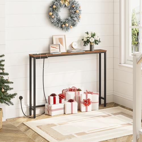 HOOBRO Slim Console Table with Charging Station - 100cm Narrow Sofa Table