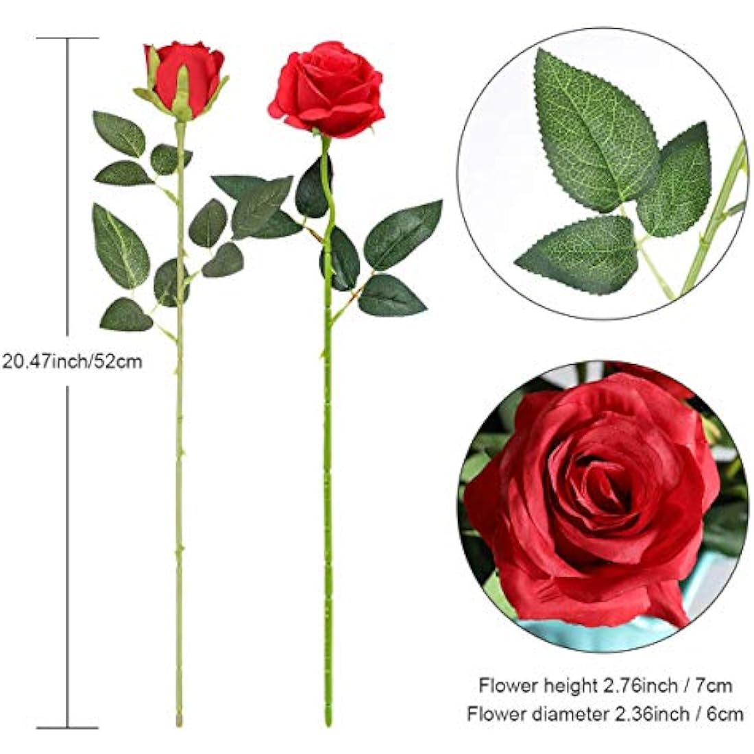 Jolof Store 12PCS Artificial Silk Roses - Long Stem Red Flower Bouquet