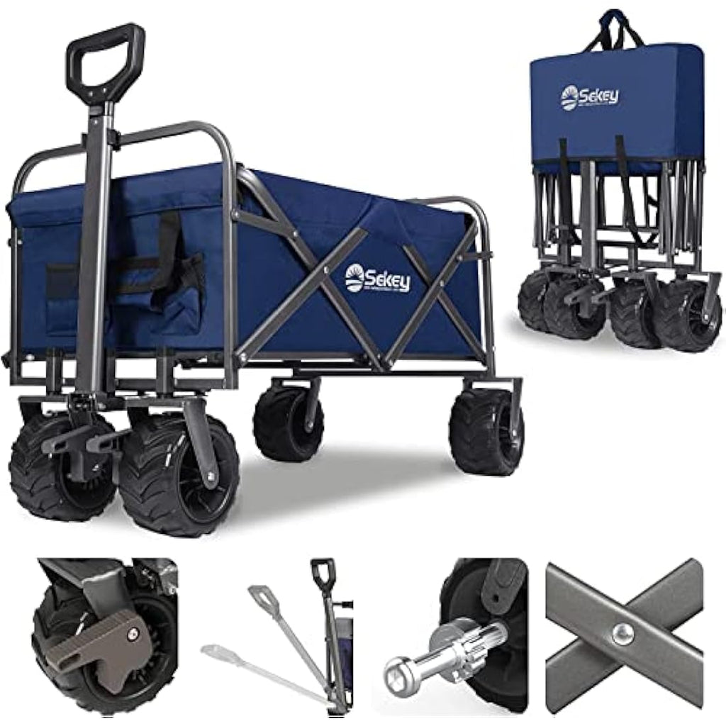 Sekey Heavy-Duty Folding Wagon | All-Terrain Beach & Garden Cart, Blue