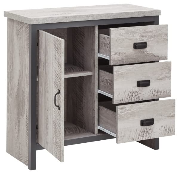 GFW Boston Grey Wood Effect 1 Door 3 Drawer Multi Storage Unit Cabinet - image 2