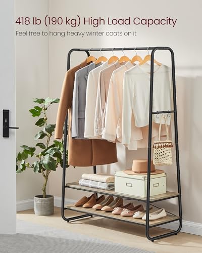 VASAGLE Industrial Clothes Rail | Steel Rack with 2 Shelves & 6 Hooks