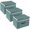 Jolof Store Fabric Collapsible Storage Boxes with Lids, Set of 3, Aqua