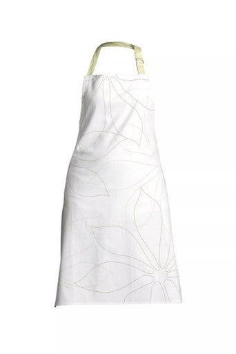 Orsina Green Leaf Cotton Kitchen Apron | Adjustable White Cooking Bib