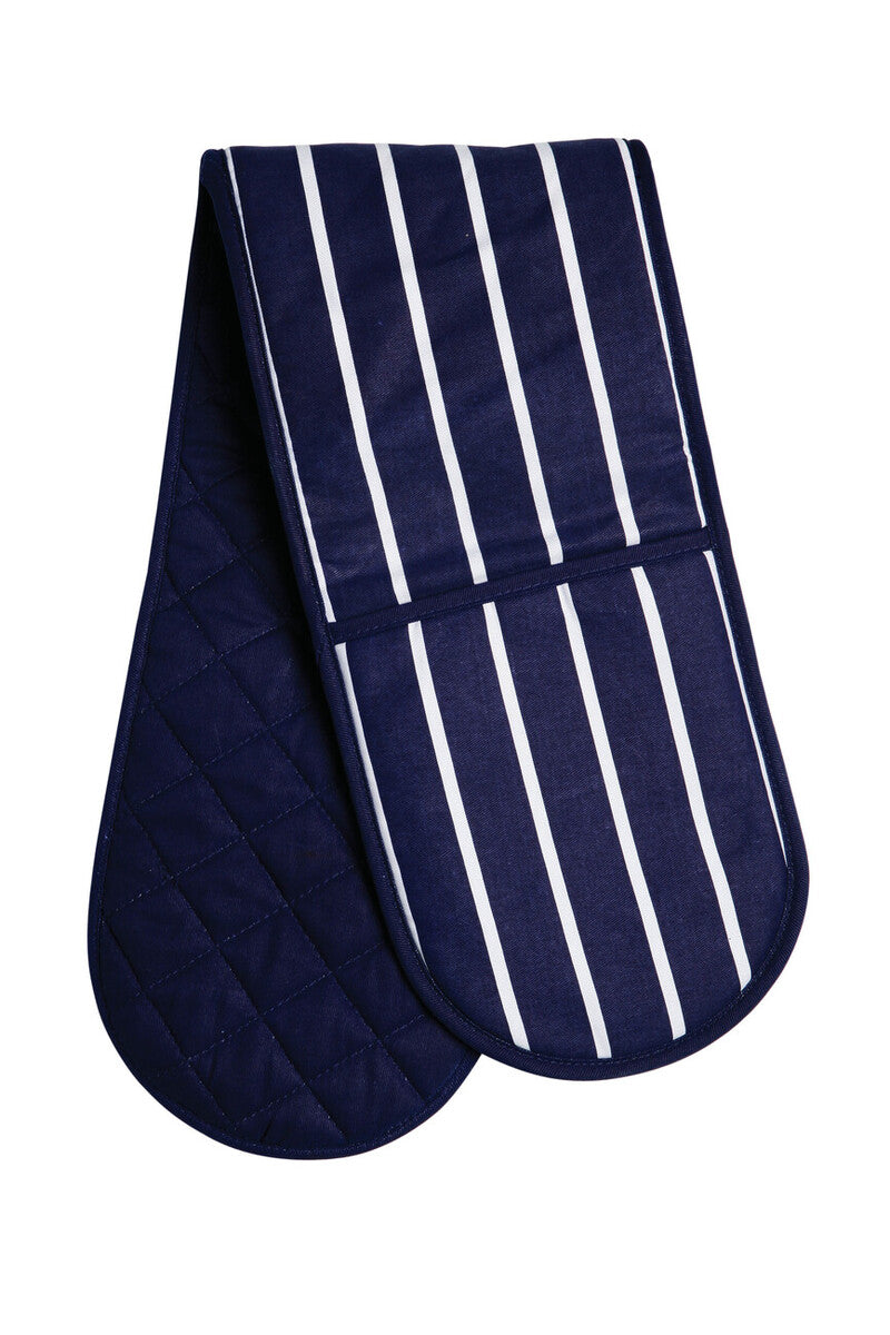 Orsina Navy Butcher Stripe Double Oven Glove | Quilted Cotton Mitt