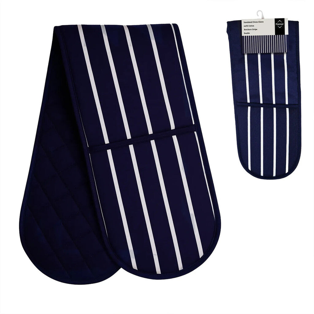Orsina Navy Butcher Stripe Double Oven Glove | Quilted Cotton Mitt