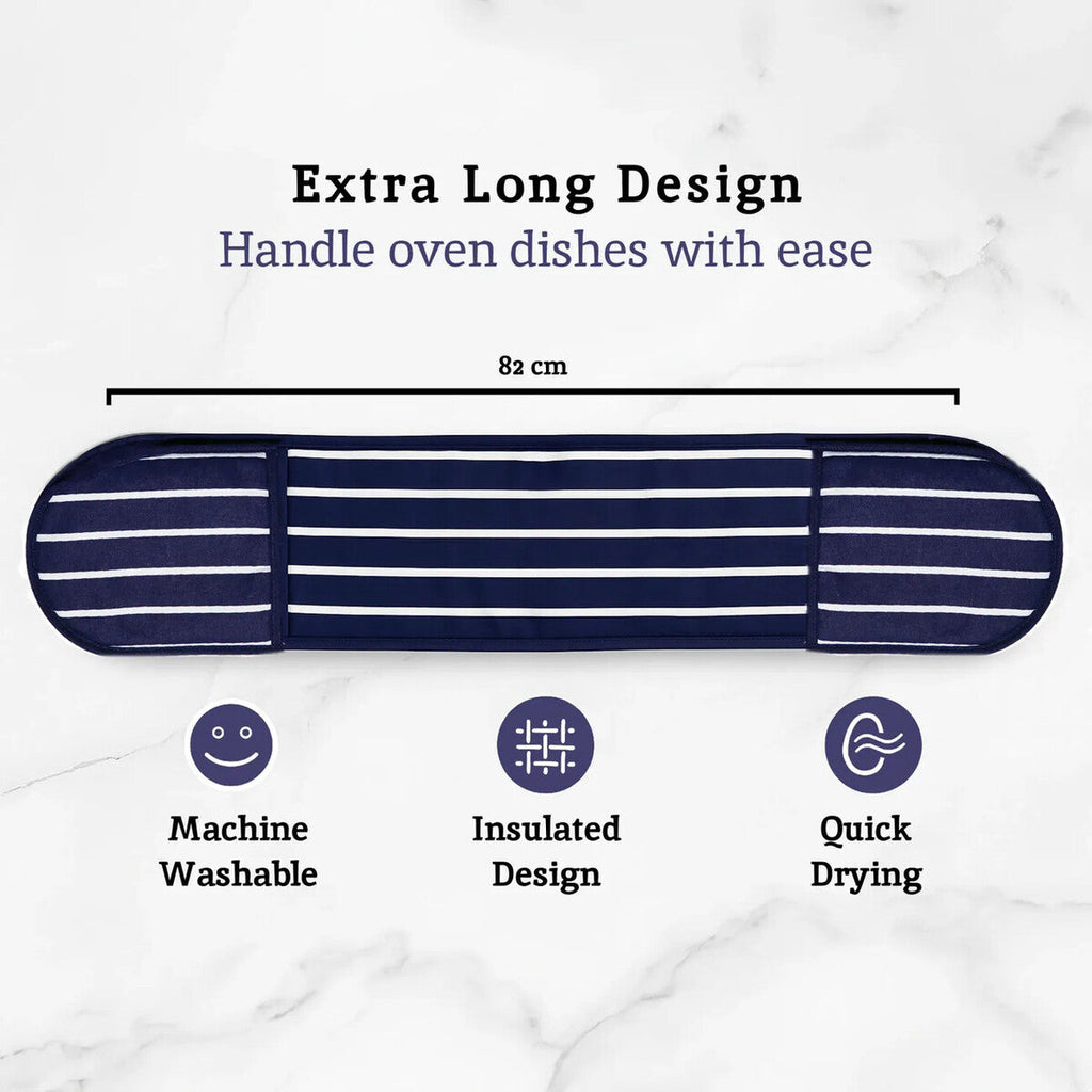 Orsina Navy Butcher Stripe Double Oven Glove | Quilted Cotton Mitt