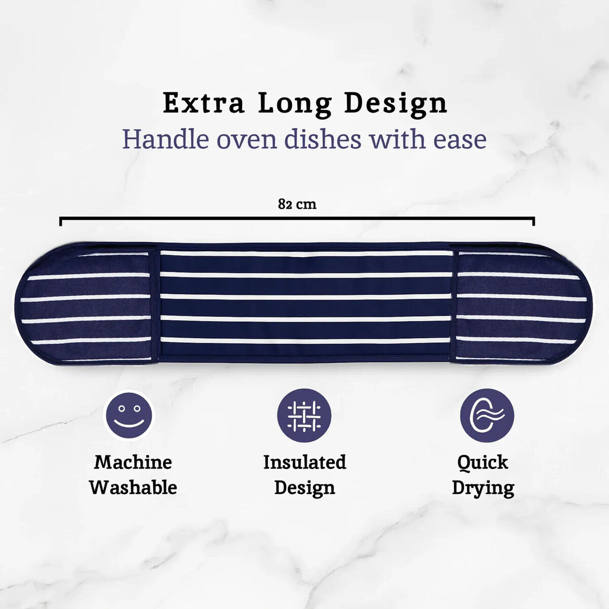 Orsina Navy Butcher Stripe Double Oven Glove | Quilted Cotton Mitt