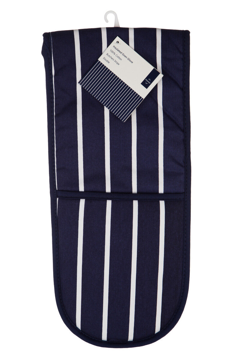 Orsina Navy Butcher Stripe Double Oven Glove | Quilted Cotton Mitt