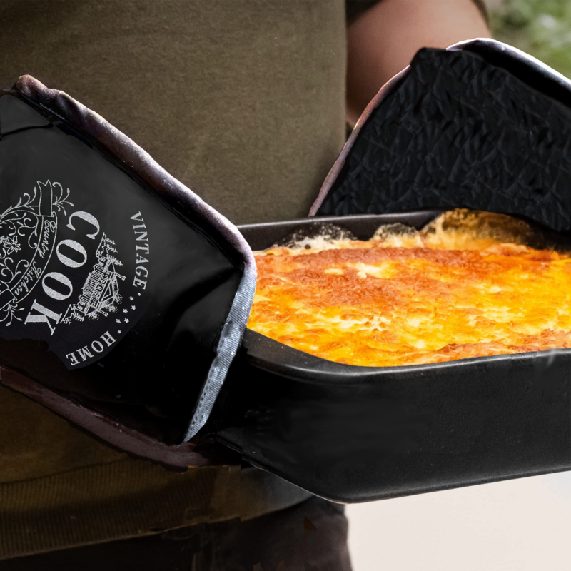 Orsina Vintage Home Double Oven Glove – Black Cotton Kitchen Mitts