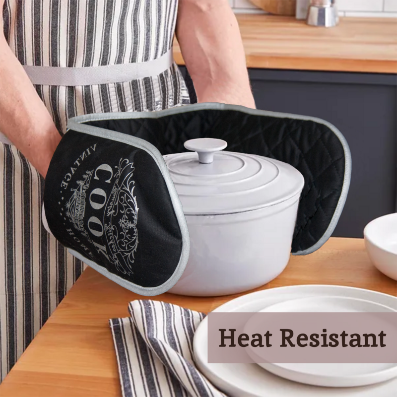 Orsina Vintage Home Double Oven Glove – Black Cotton Kitchen Mitts