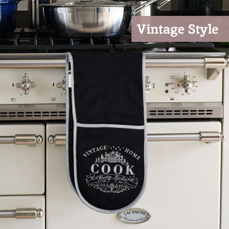 Orsina Vintage Home Double Oven Glove – Black Cotton Kitchen Mitts